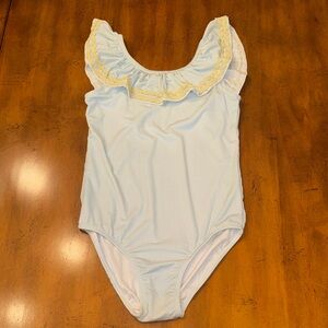 NWT Eyelet & Ivy Light Blue Gingham Wide Ruffle Swimsuit - 14